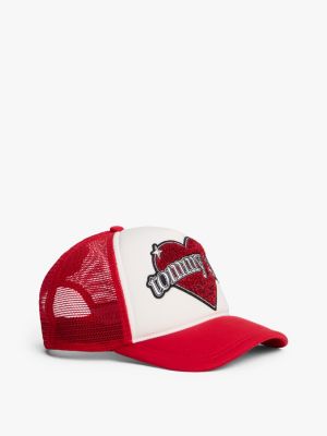 red tommy girl trucker-cap aus mesh mit herz-logo für damen - tommy jeans