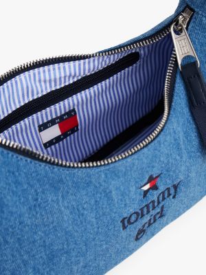blau tommy girl denim-schultertasche mit anhängern für damen - tommy jeans