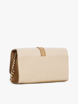 sac bandoulière heritage en toile beige pour femmes tommy hilfiger