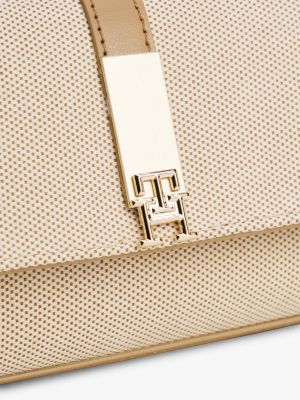 beige heritage canvas crossbodytas voor dames - tommy hilfiger