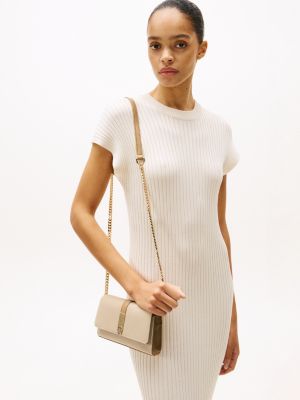 bolso bandolera heritage de lona beige de mujeres tommy hilfiger