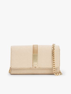 beige płócienna torebka crossbody heritage dla kobiety - tommy hilfiger