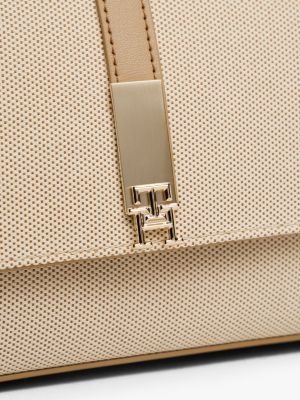 sac bandoulière heritage en toile beige pour femmes tommy hilfiger