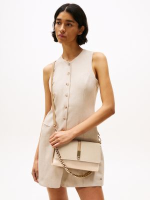 beige heritage crossbodytas van canvas voor dames - tommy hilfiger