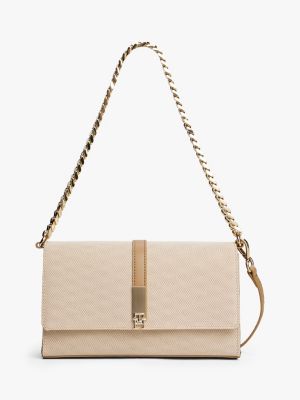 borsa heritage in tela con tracolla beige da donne tommy hilfiger