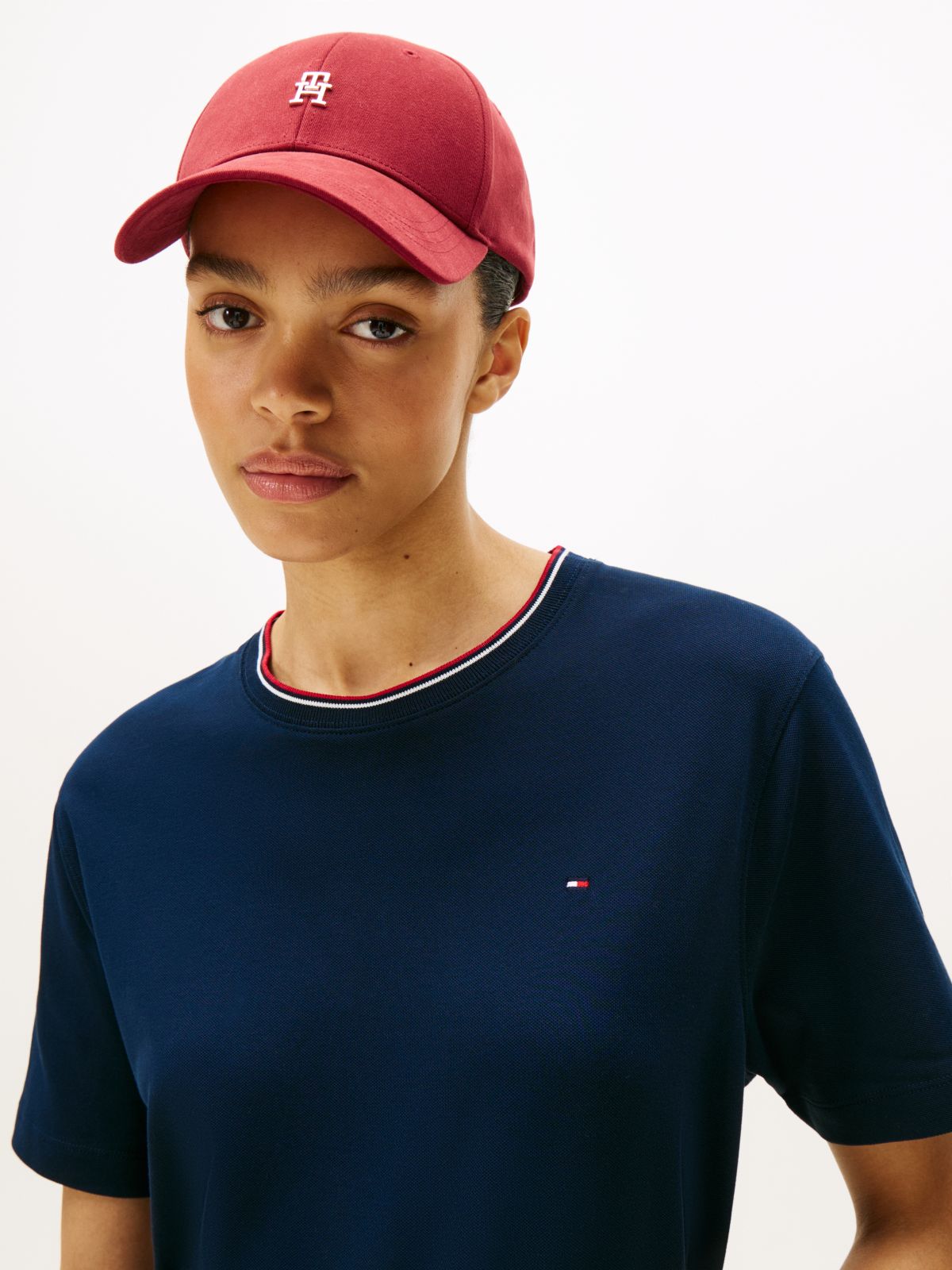 Chic TH Monogram Plaque Baseball Cap — Red