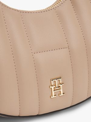 beige gesteppte crossbody-schultertasche für damen - tommy hilfiger