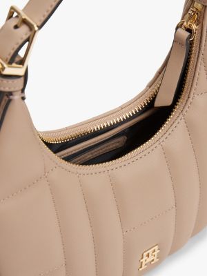 beige gesteppte crossbody-schultertasche für damen - tommy hilfiger