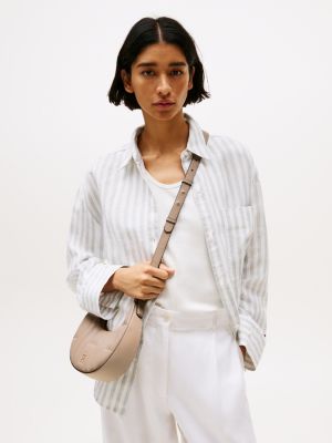 beige gesteppte crossbody-schultertasche für damen - tommy hilfiger