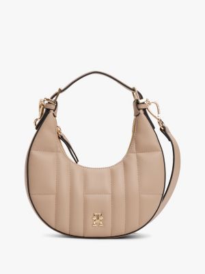 beige gesteppte crossbody-schultertasche für damen - tommy hilfiger