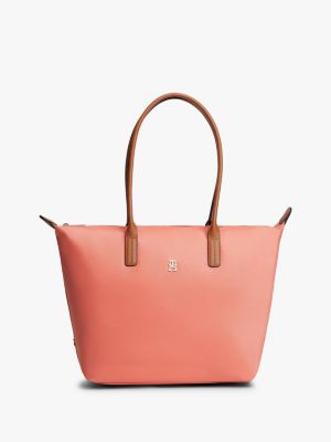 pink tote-bag mit kontrast-griff und th-monogramm für damen - tommy hilfiger