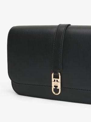 black th monogram flap crossbody bag for women tommy hilfiger