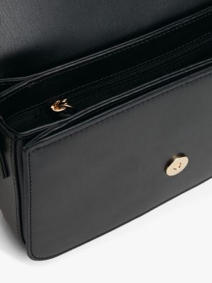 black th monogram flap crossbody bag for women tommy hilfiger