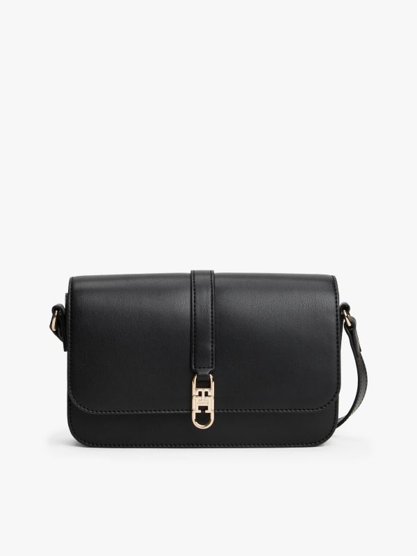 TH Monogram Flap Crossbody Bag — Black