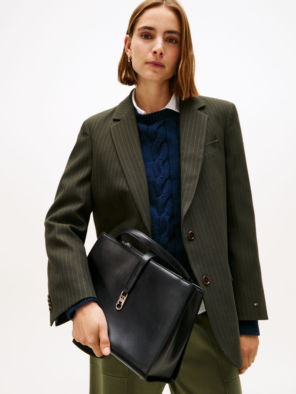 TH Monogram Crossbody Satchel — Black