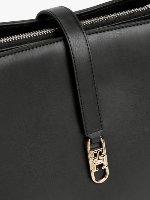 schwarz crossbody-satchel mit th-monogramm für damen - tommy hilfiger