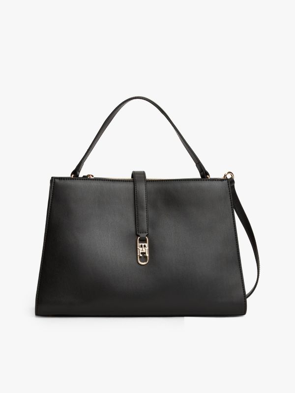 TH Monogram Crossbody Satchel — Black