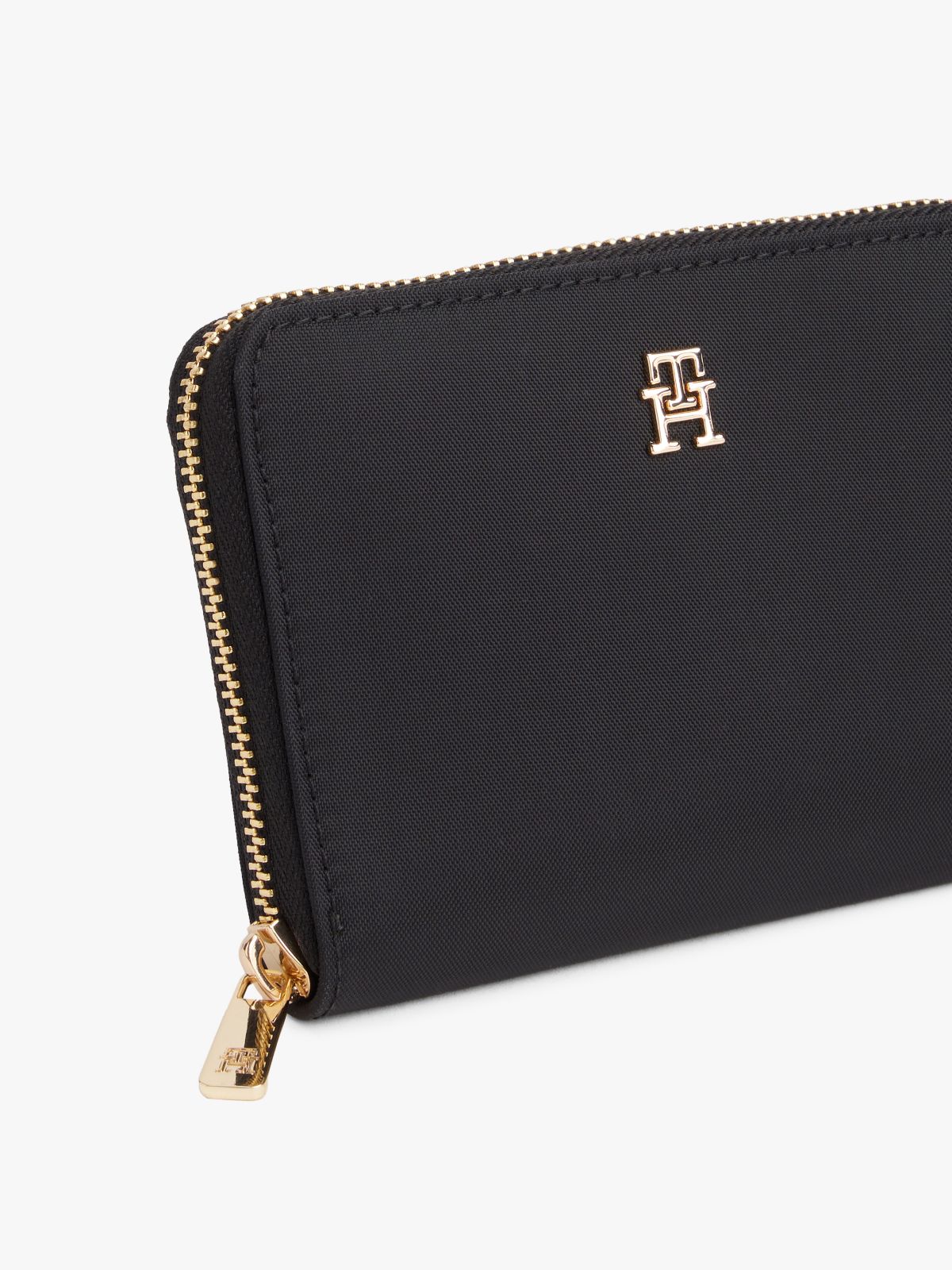 TH Monogram Zip-Around Wallet — Black