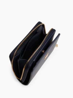 portefeuille à rabat hilfiger icon zippé bleu pour femmes tommy hilfiger