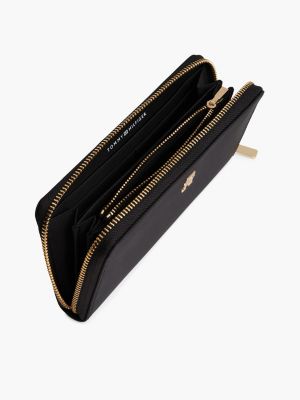 black soft zip-around wallet for women tommy hilfiger