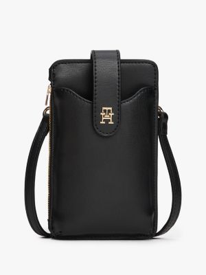 black th monogram phone pouch for women tommy hilfiger