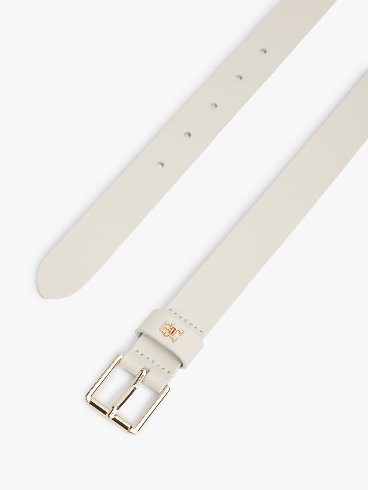 TH Monogram Shiny Leather Belt — Beige