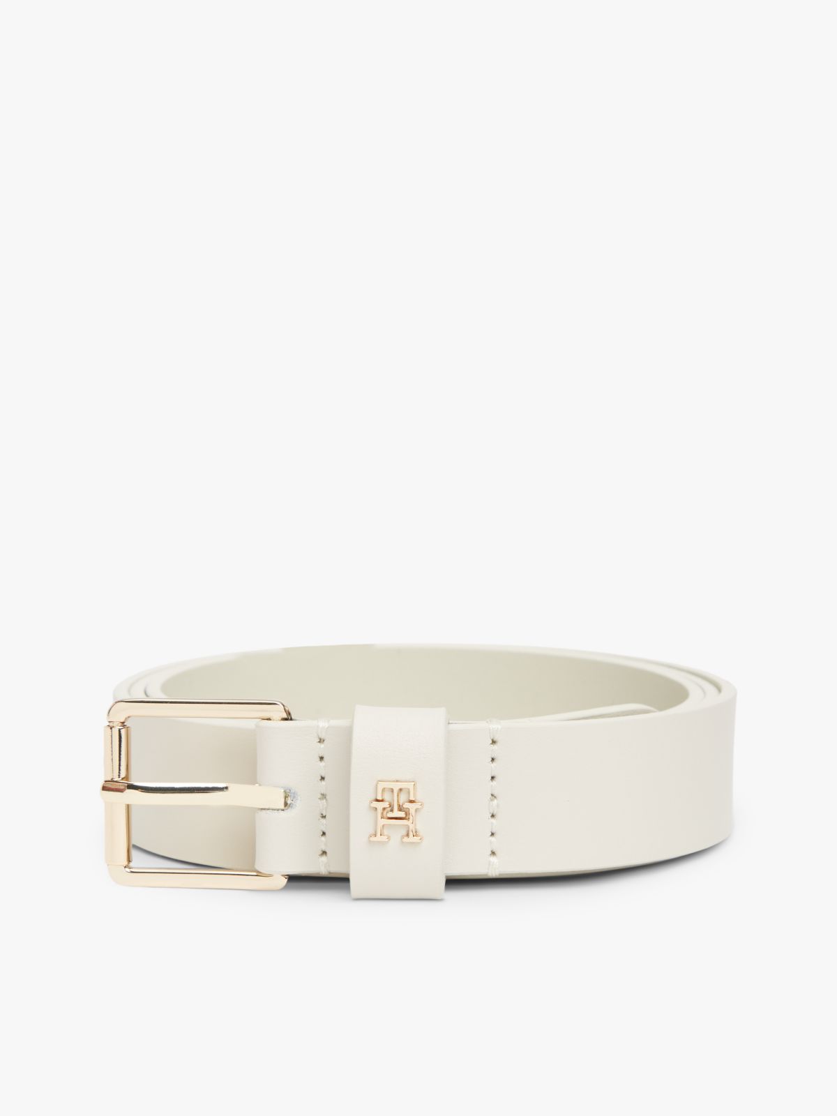 TH Monogram Shiny Leather Belt — Beige