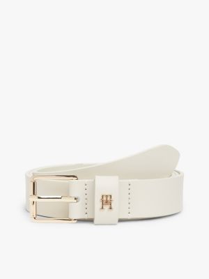 beige th monogram shiny leather belt for women tommy hilfiger