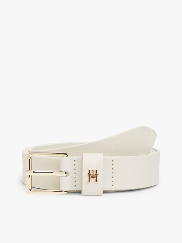 TH Monogram Shiny Leather Belt — Beige