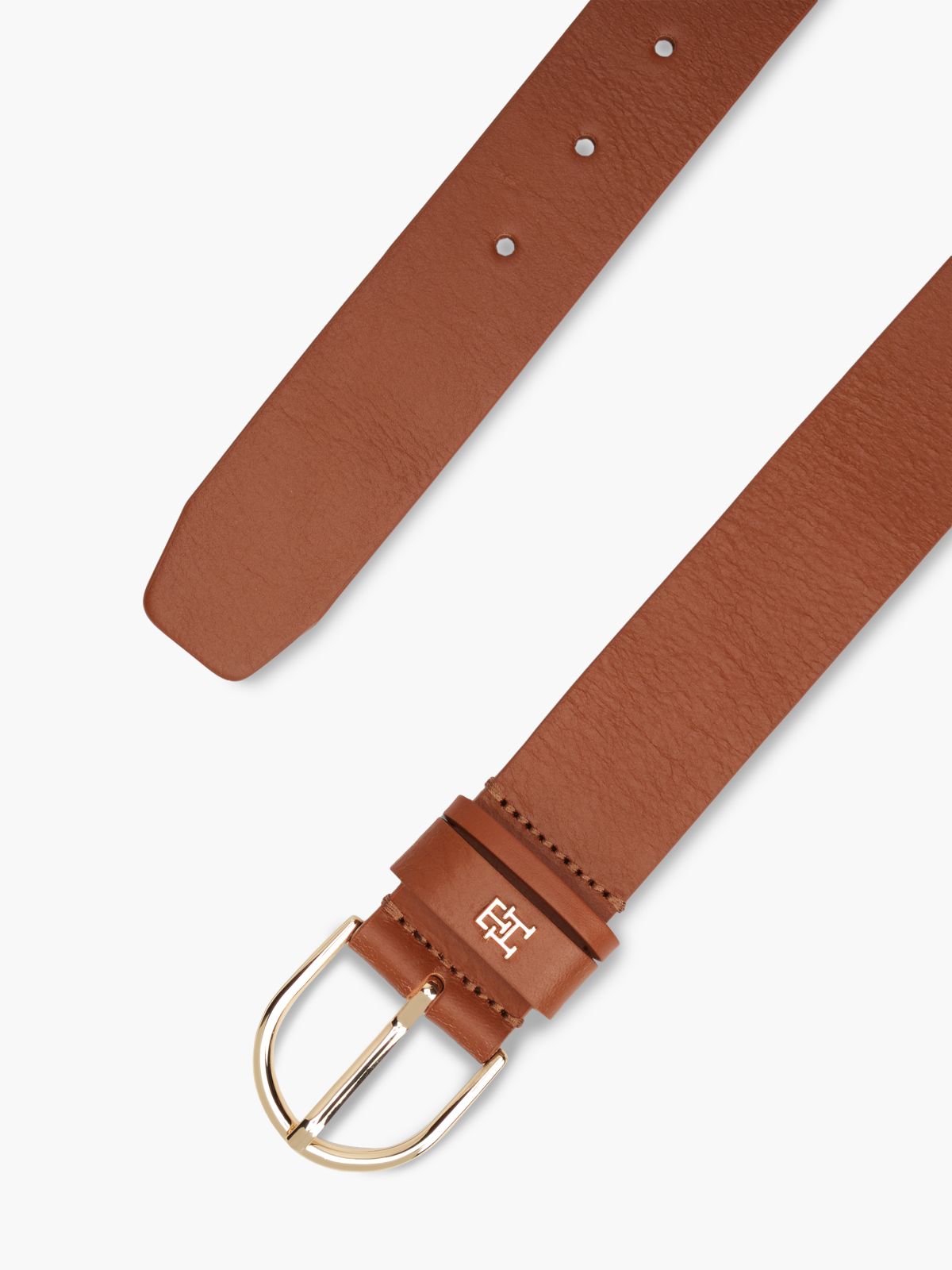 Essential Leather TH Monogram Plaque Belt — Brown