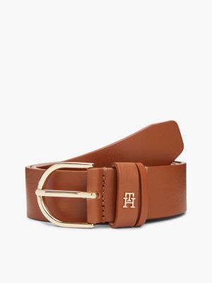 brown essential leather th monogram plaque belt for women tommy hilfiger