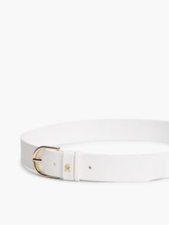 Essential Leather TH Monogram Plaque Belt — White 3