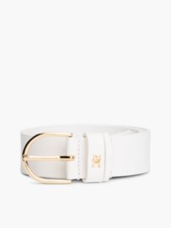 Essential Leather TH Monogram Plaque Belt — White 4