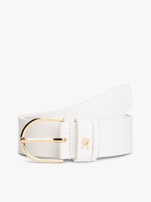 white essential th monogram leather belt for women tommy hilfiger