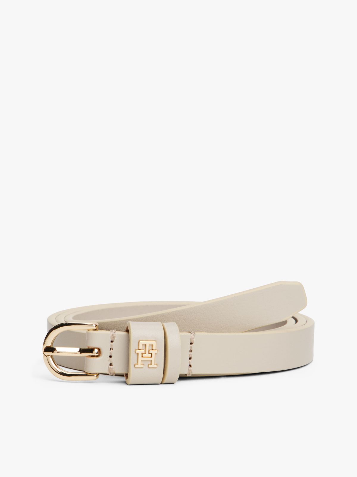 Essential TH Monogram Leather Belt — Beige