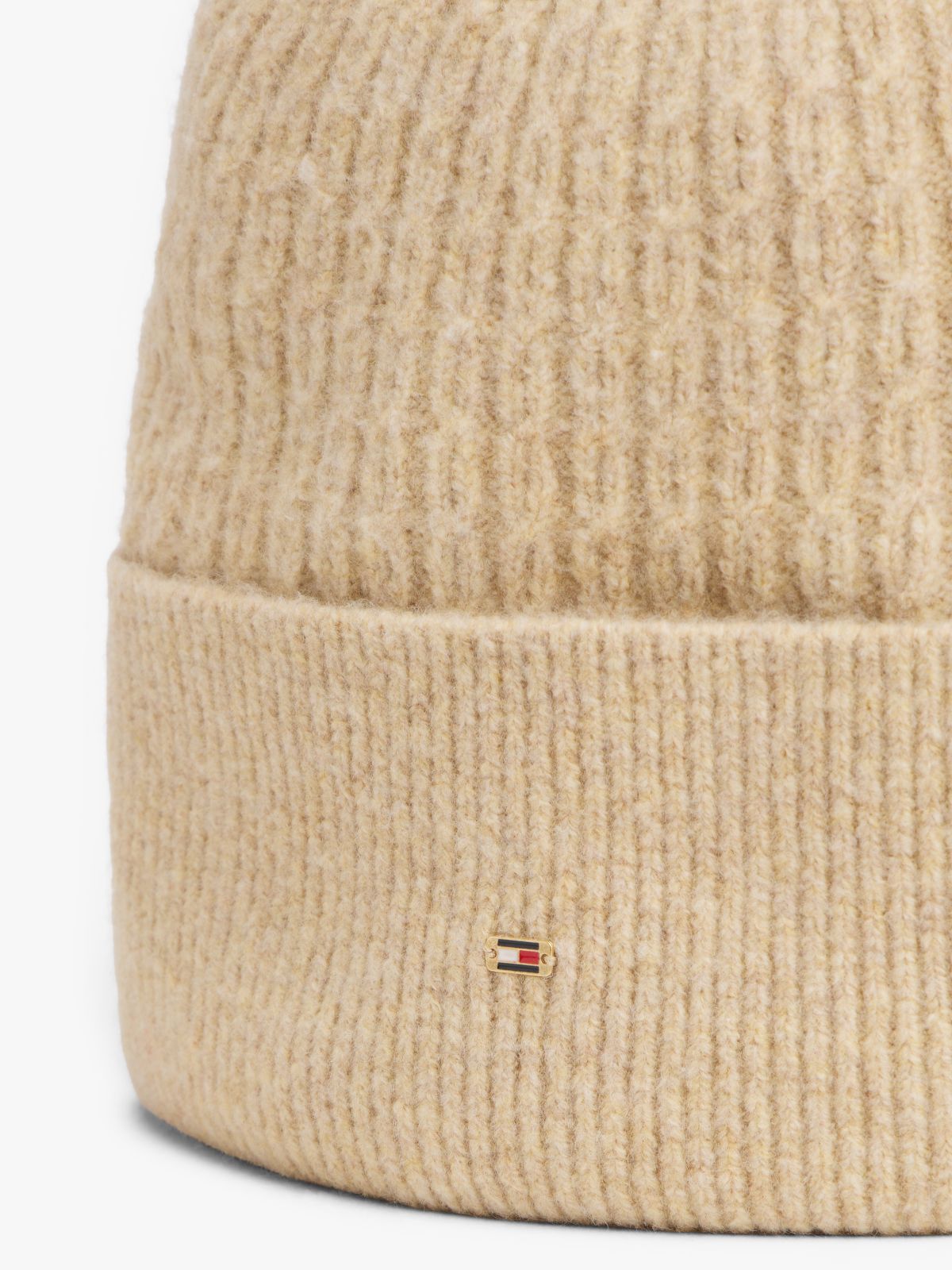 Hilfiger Flag Cable Knit Beanie — Beige