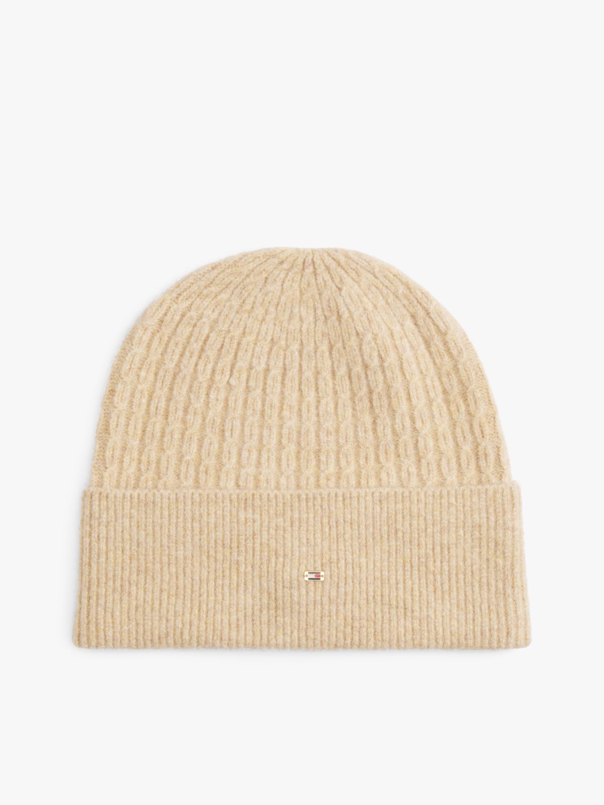Hilfiger Flag Cable Knit Beanie — Beige