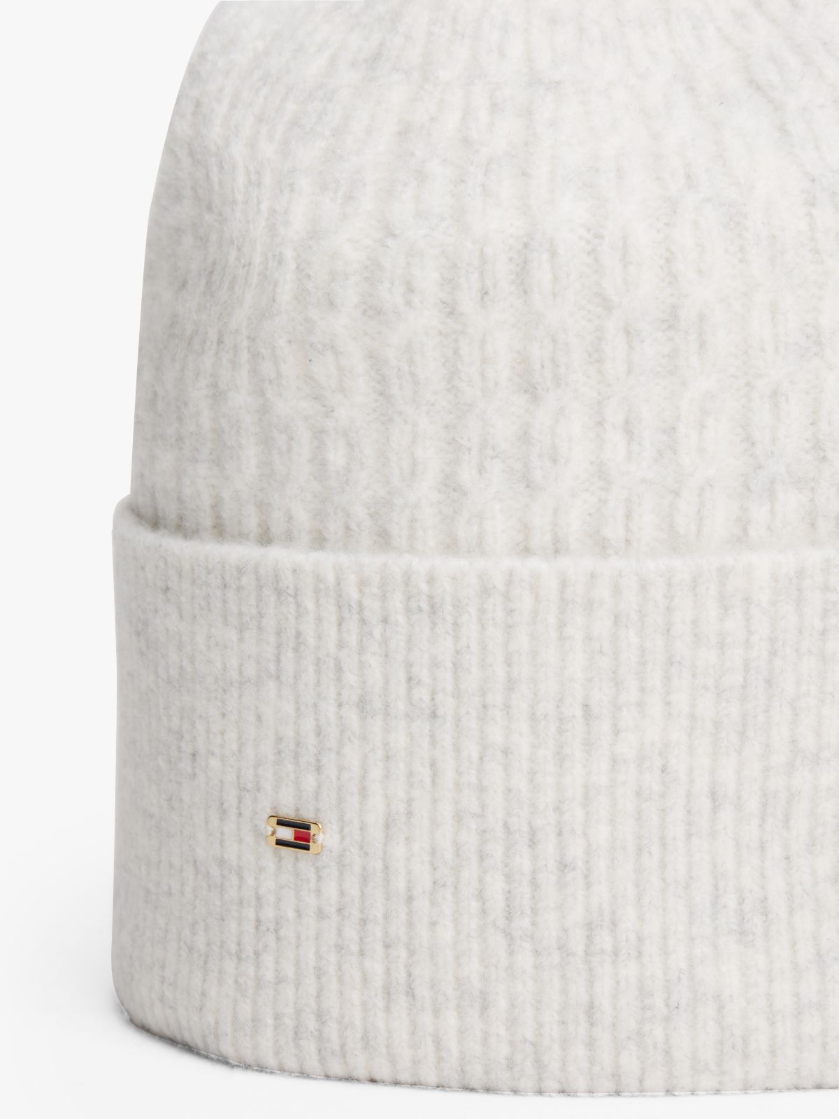 Hilfiger Flag Cable Knit Beanie — White