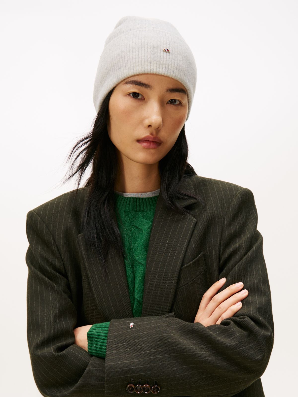 Hilfiger Flag Cable Knit Beanie — White