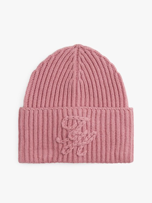 Tonal Logo Embroidery Beanie With Cashmere — Pink