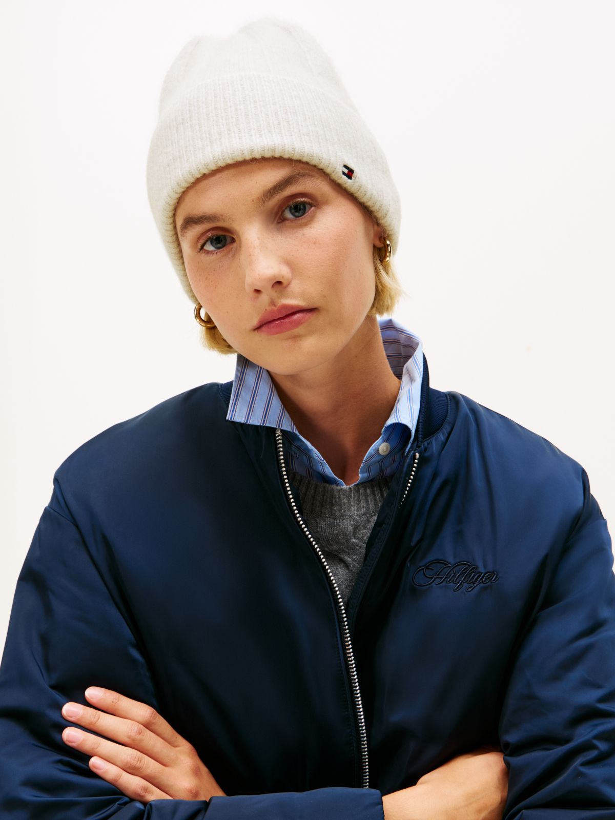 Hilfiger Flag Fluffy Beanie With Wool — White
