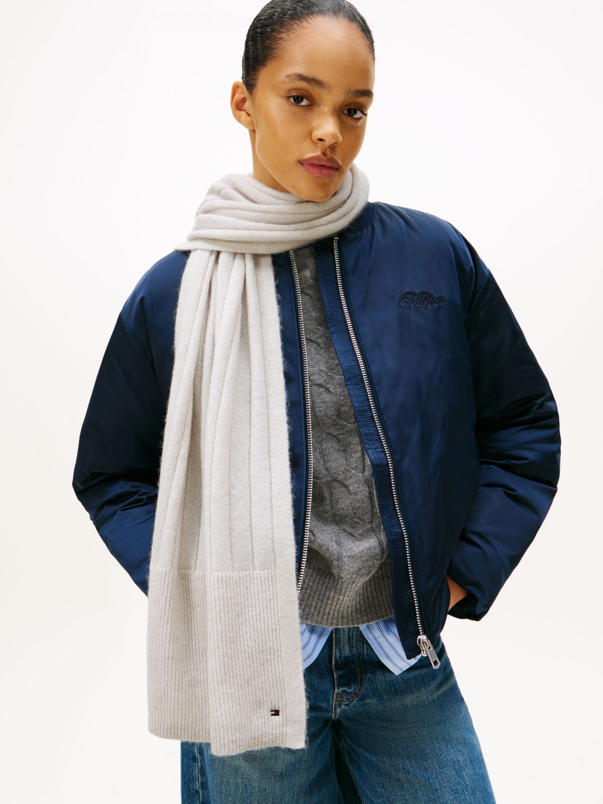 Hilfiger Flag Fluffy Scarf With Wool — White