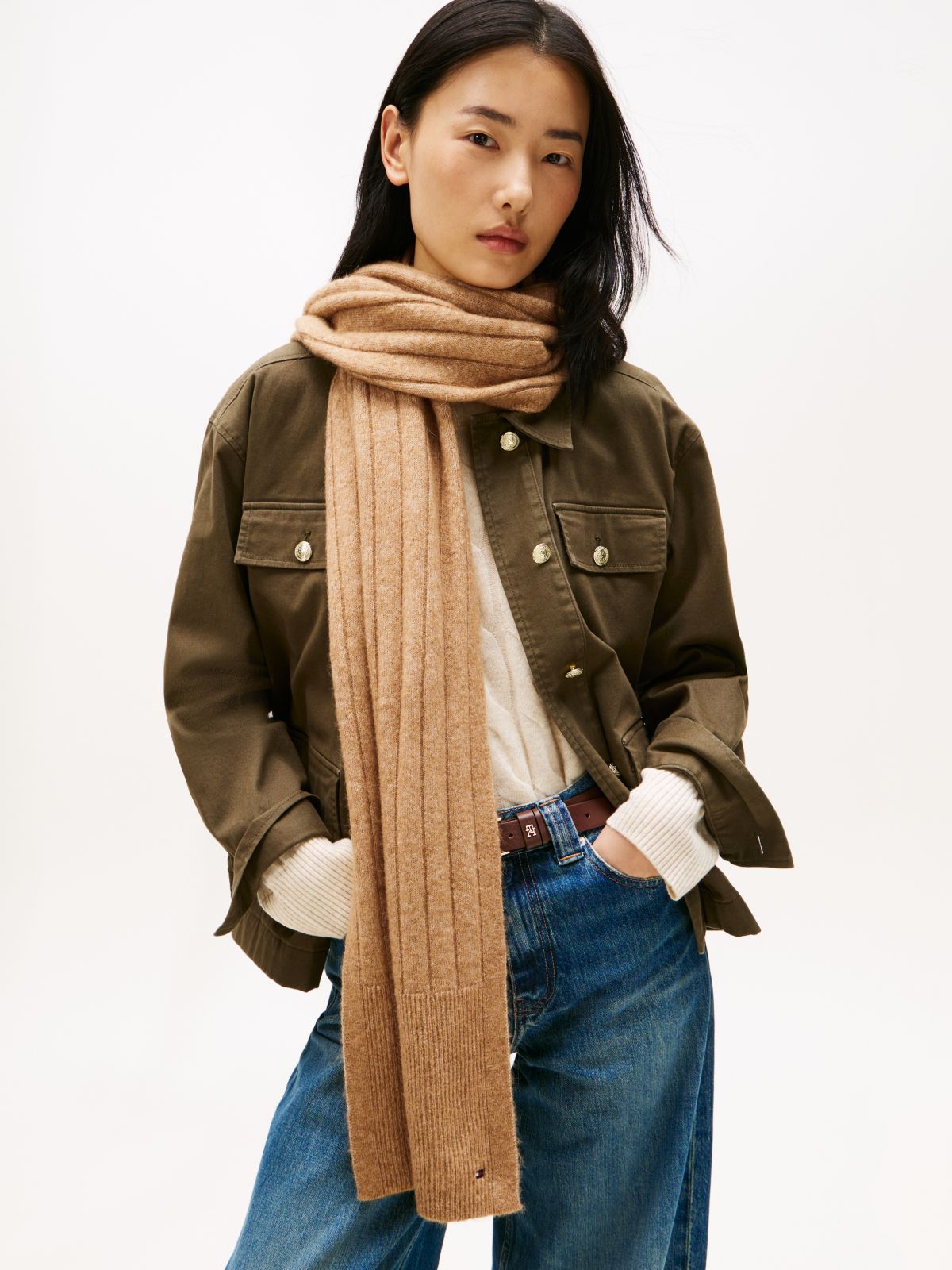 Hilfiger Flag Fluffy Scarf With Wool — Beige