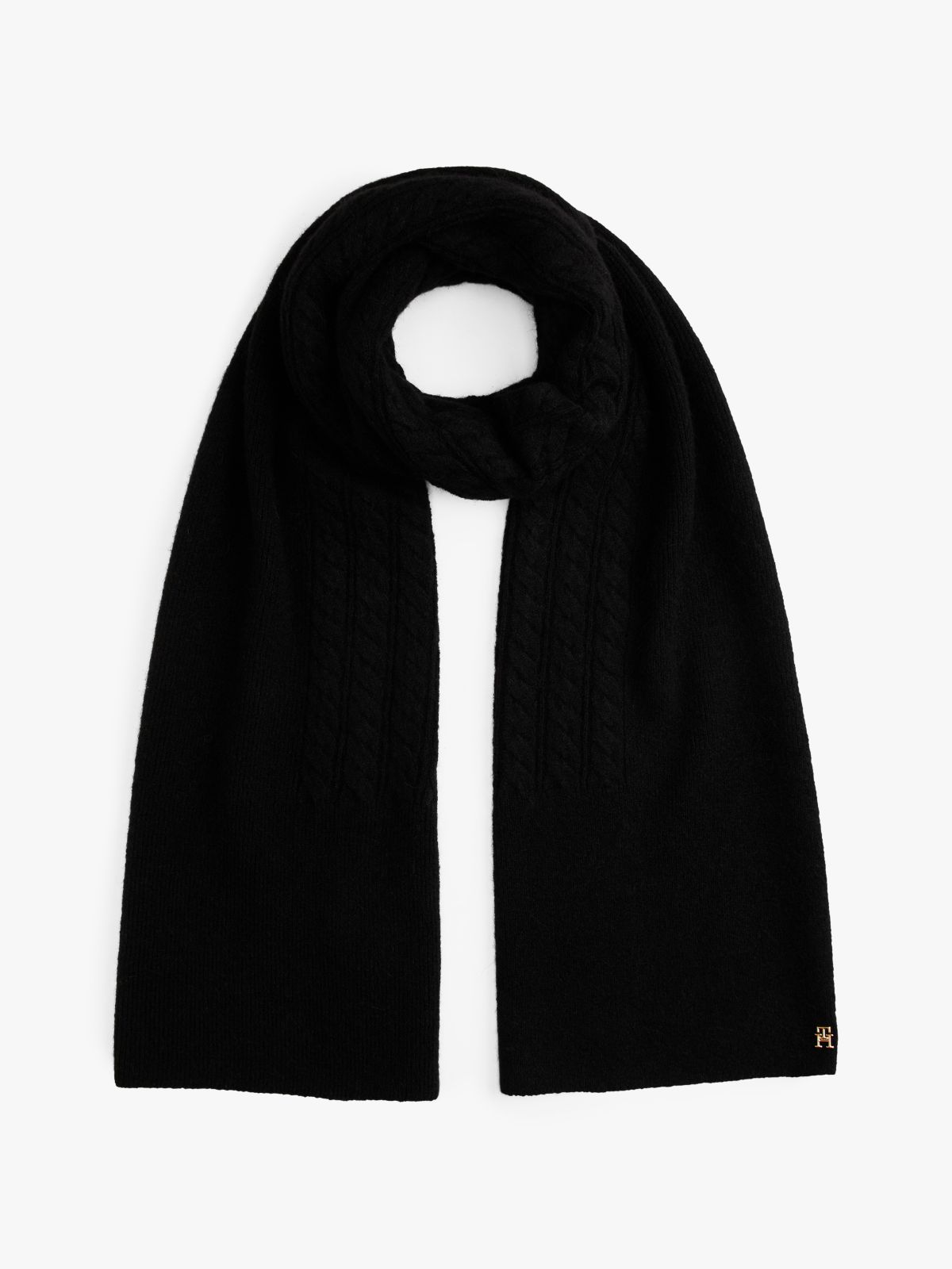 Chic Cable Knit Fluffy Scarf — Black