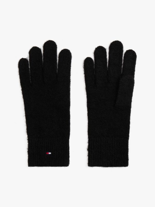 Hilfiger Flag Fluffy Knit Gloves — Black