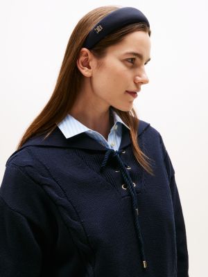 serre-tête chic à plaque monogramme th bleu pour femmes tommy hilfiger