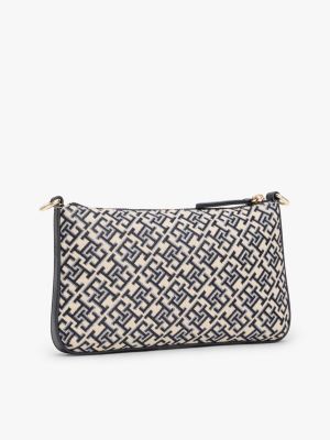 blue th monogram jacquard shoulder pouch bag for women tommy hilfiger