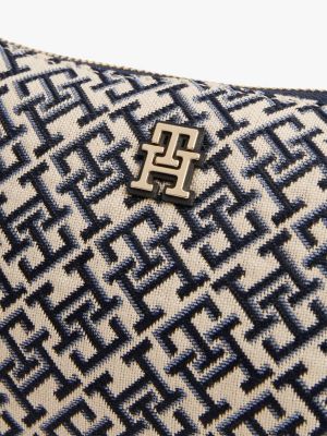 blue th monogram jacquard shoulder pouch bag for women tommy hilfiger