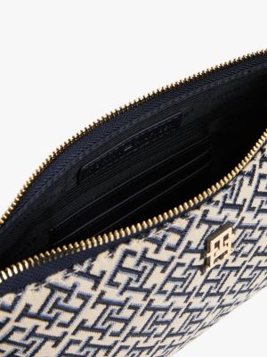 blue th monogram jacquard shoulder pouch bag for women tommy hilfiger