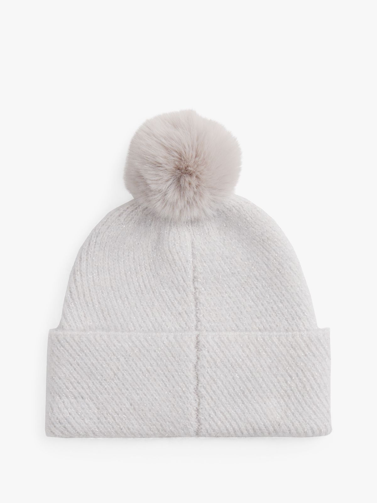 Chic Metallic Pom Pom Beanie — White